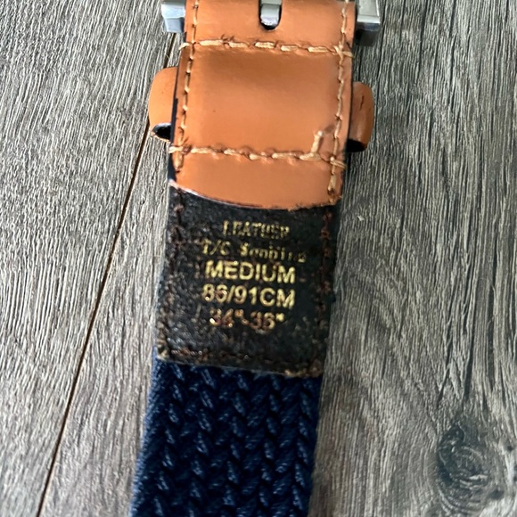 J.Crew Denton Leather & Woven Belt Navy Tan Medium 34-36 - Picture 4 of 5